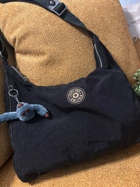 Kipling Black crossbody Bag with Blue Monkey Charm